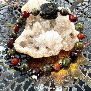 Handmade Dragons Blood Jasper & Mahogany Obsidian & Black Jasper Bracelet